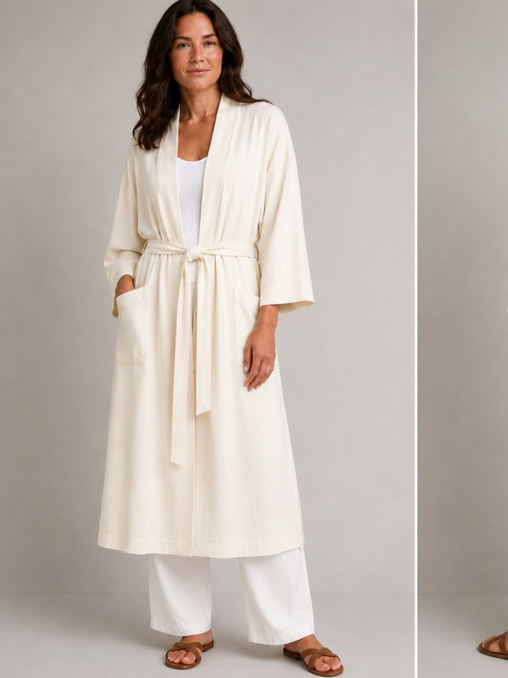 Eileen Fisher Soft White Organic Cotton Boxy Robe – Size S/M – NWT
